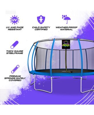 Pumpkin-Shaped Outdoor Trampoline Set with Premium Top-Ring Frame Safety Enclosure, 16 FT - Blue