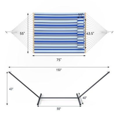 Double Hammock with Stand, 2 Person Cotton Rope Hammock with Removable Polyester Pad, 500LBS Capacity.