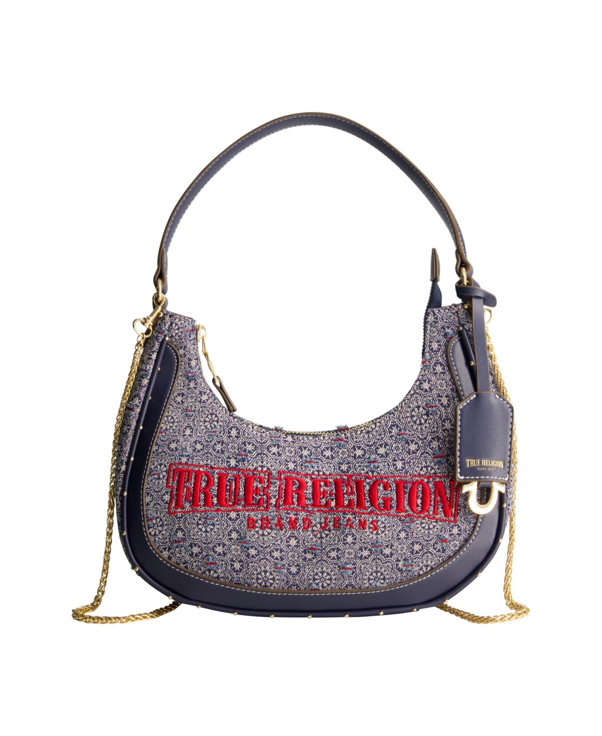Striped Denim Small Hobo - Navy