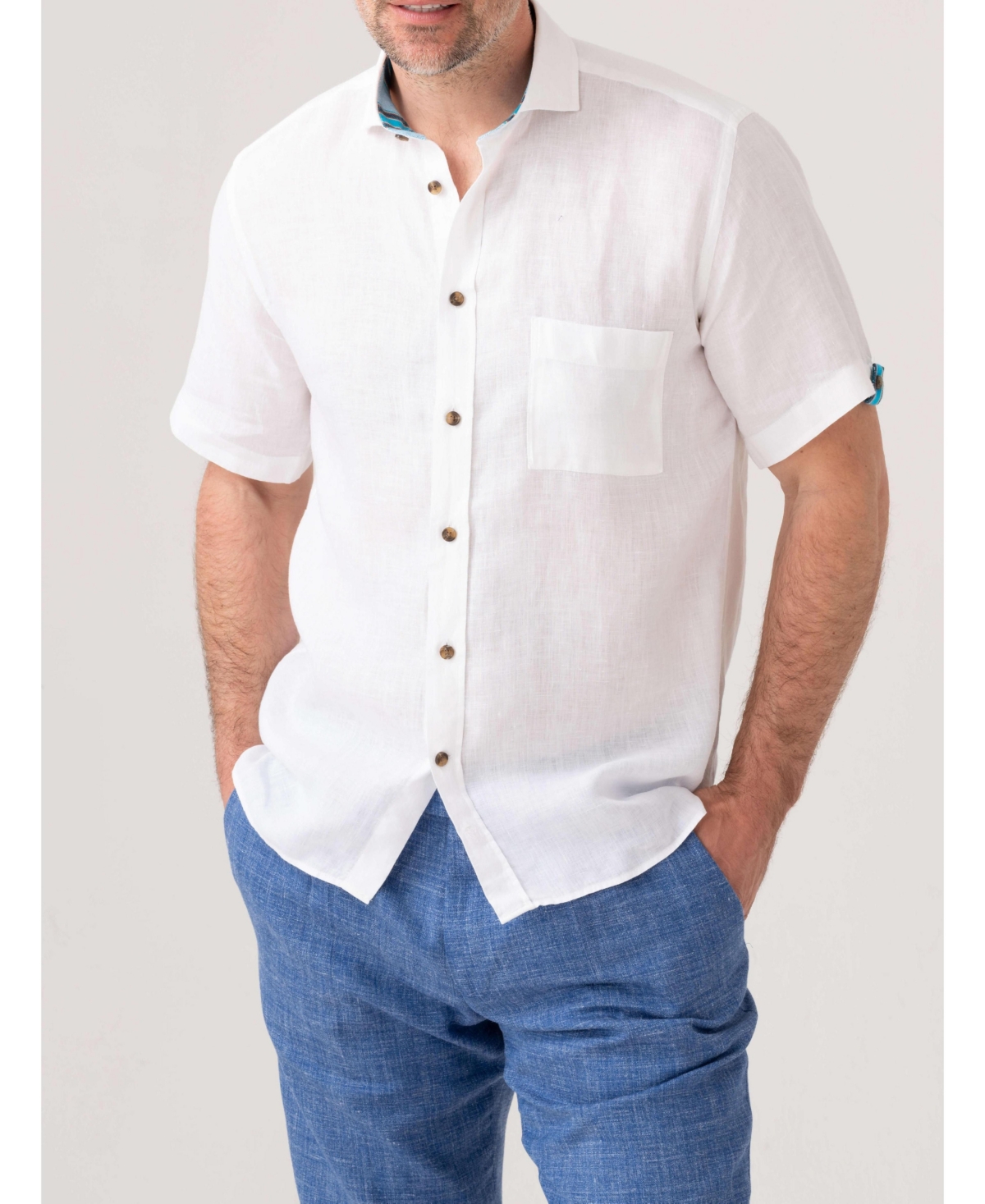 Men's Short Sleeve Linen Shirt - Turquoise