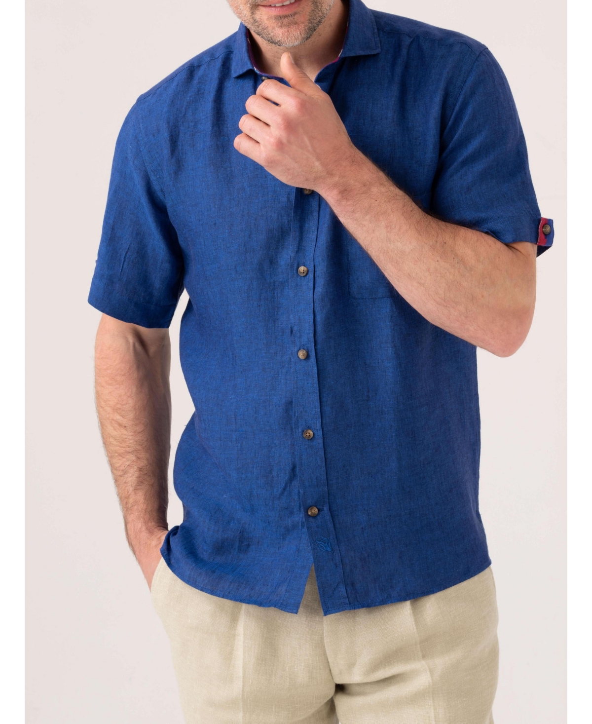 Men's Short Sleeve Linen Shirt - Turquoise