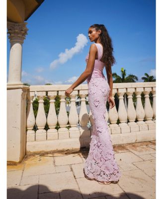 Women's Dahlia Pink Floral Lace Mermaid Gown