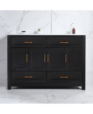 48" Black Vanity Set with Ceramic Sink, 4 Soft-Close Doors & 4 Drawers, Stylish Bath Organizer
