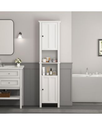 Bathroom Floor Storage Cabinet with 2 Doors, Multi-Shelf Wooden Cabinet for Living Room & Bathroom