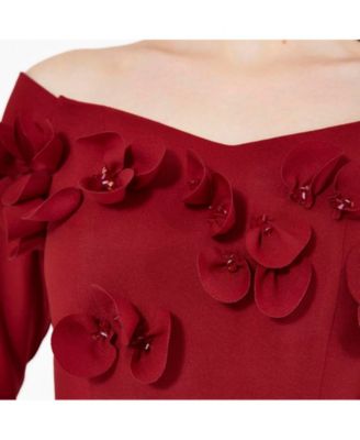 Women's Off-The-Shoulder Floral Embellished Flary Gown