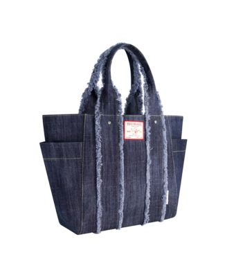 Frayed Handle Solid Denim Tote