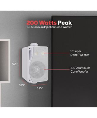 3-Way Weatherproof Outdoor Speaker Set, 200W 3.5-Inch Marine Grade Speakers, Heavy Duty ABS Enclosure, White - PLMR24