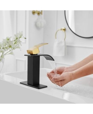 Waterfall Single Handle Single Hole Low-Arc Drip-Free Vanity Sink Bathroom Faucet