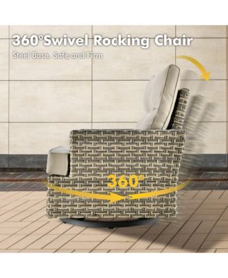 10 Pieces Outdoor Patio Furniture Set,Rattan Sectional Sofa Couch,Outside Coversation Set with Swivel Chairs,54" Fire Pit and Solar Coffee Table