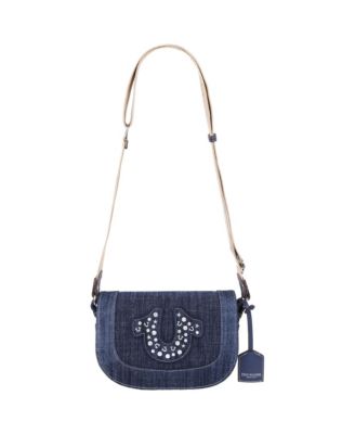 Studded Horseshoe Denim Flap Bag