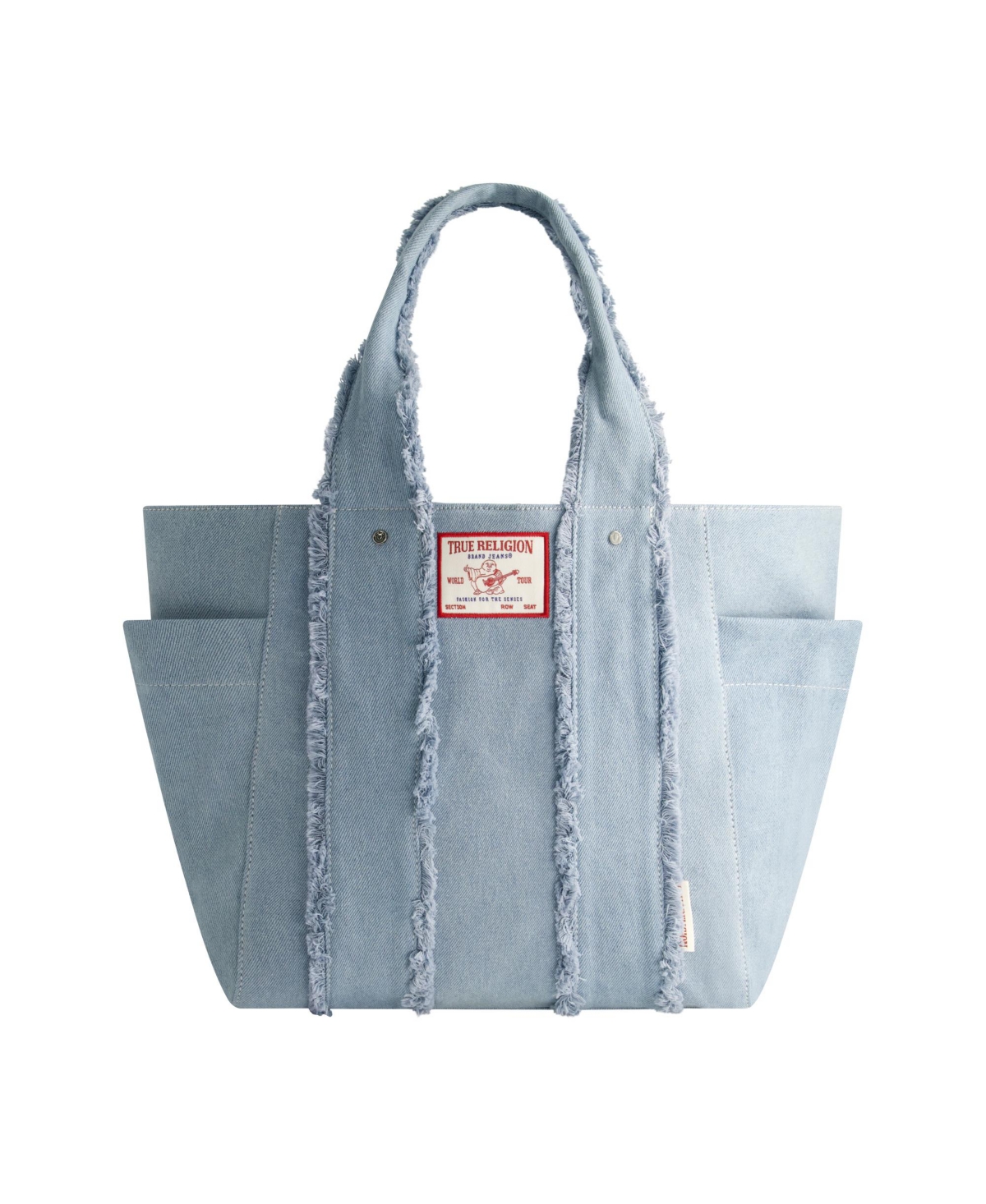 Frayed Handle Solid Denim Tote - Denim