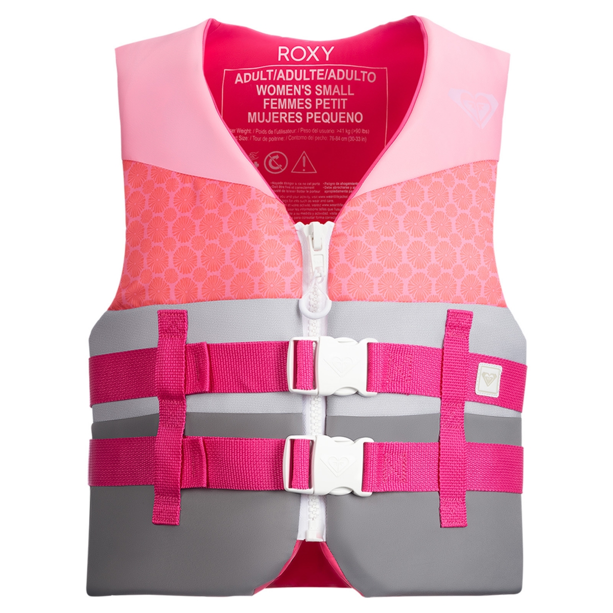 Uscg Approved Women s Life Vest, Lightweight Epe Foam and Drain Holes - Pink/Silver/Charcoal