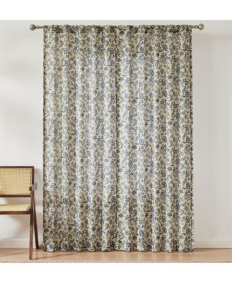 Lillian Block Print Linen Textured Window Curtain Panels Blue/Sage Pair 37x84