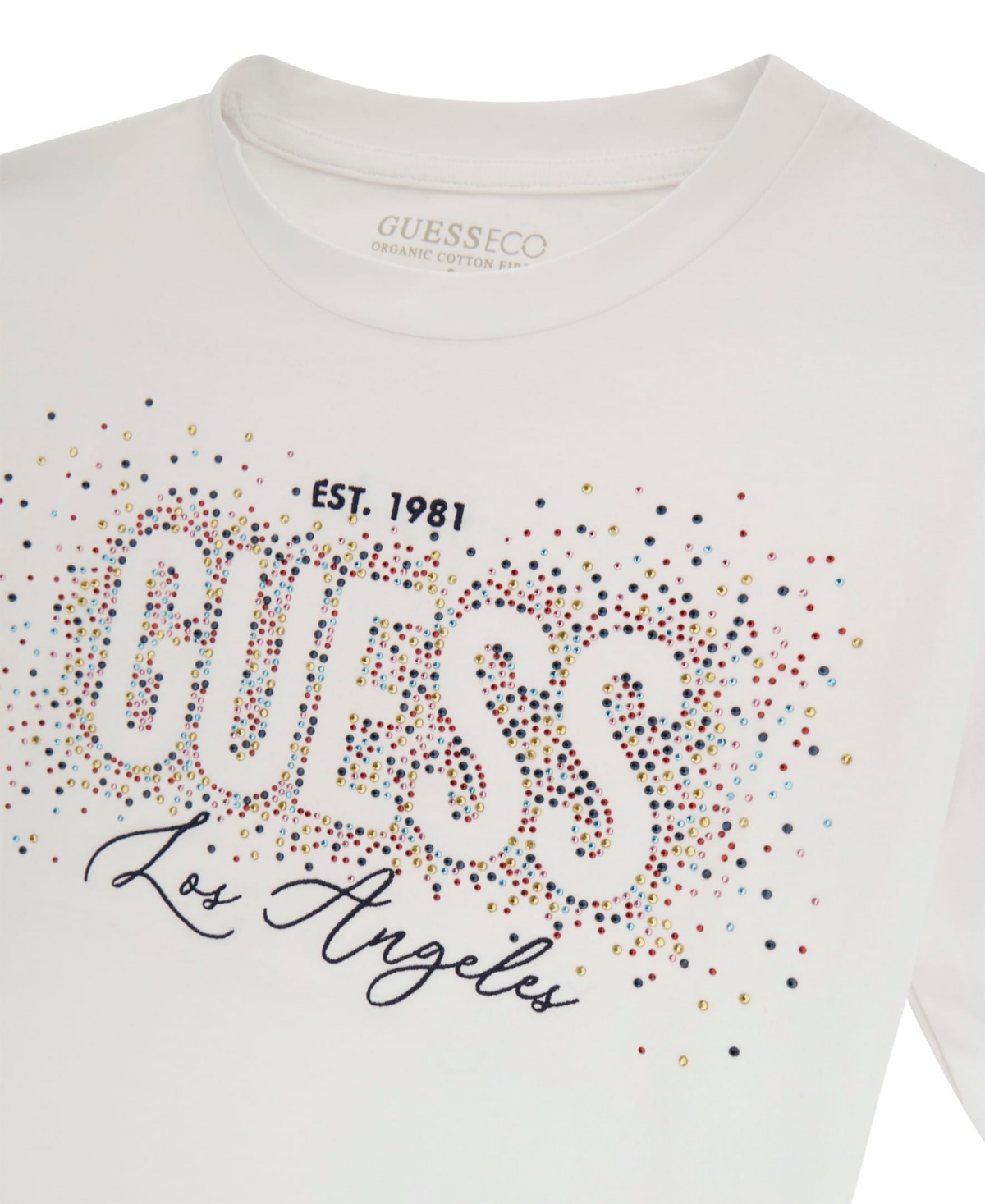 Guess Big Girls Short Sleeve With Rhinestone Logo T-shirt In White