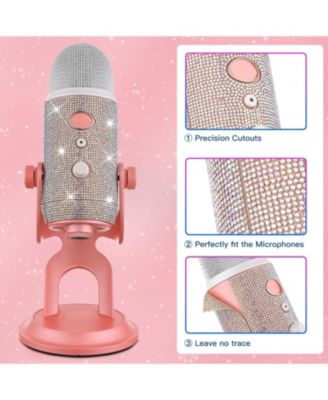 Blue Yeti Bling Sticker, Rhinestone Crystal Diamond DIY Decoration Shiny Skin Cover for Yeti & Yeti Pro Microphones (Silver