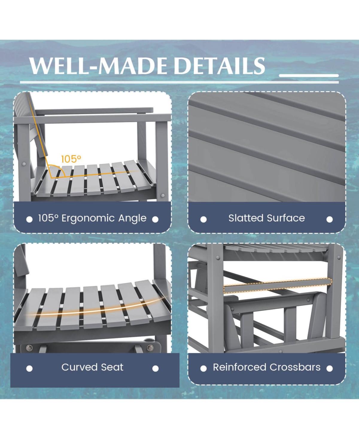 Gymax Patio Glider Loveseat Chair Swing Rocking Bench w/ Curved Backrest & Slatted Seat