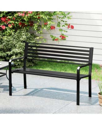 50'' Outdoor Metal Park Bench for 2-3 People w/ Armrests & Backrest for Backyard