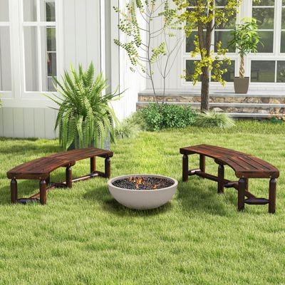 Curved Bench Carbonized Wood Dining Bench for Round Table 710 LBS Max Load Patio
