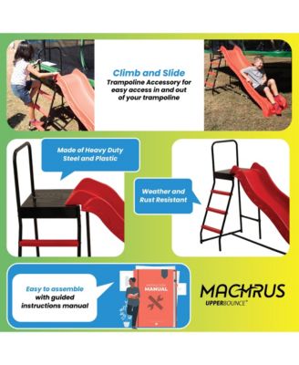 Trampoline Step N Slide|Kids Outdoor Step Ladder and Wave Slide Set Fits Standard Round or Rectangle Trampolines with Net or Without - Red