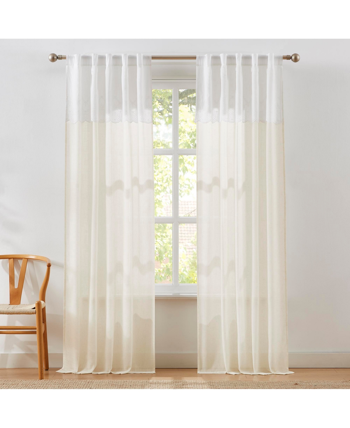 Lush Decor Brigitte Embroidery Eyelet Scalloped Edge Window Curtain Panels Neutral Pair 38x84