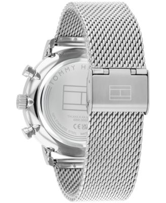 Men's Multifunction Silver Tone Stainless Steel Mesh Bracelet Watch, 44mm