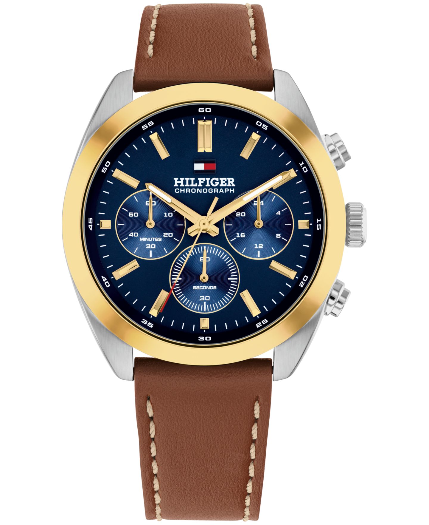 Мужские часы Tommy Hilfiger Chronograph Brown Leather Strap Watch, 40mm — фото 1