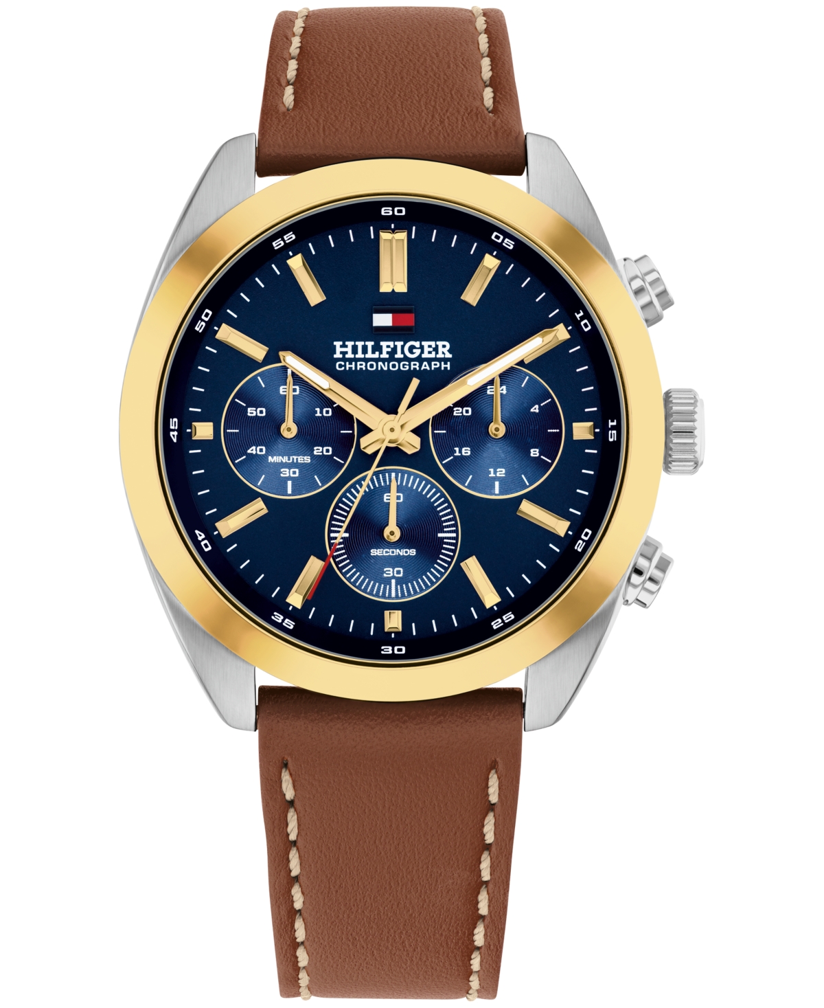 Men's Chronograph Brown Leather Strap Watch, 40mm - Navy