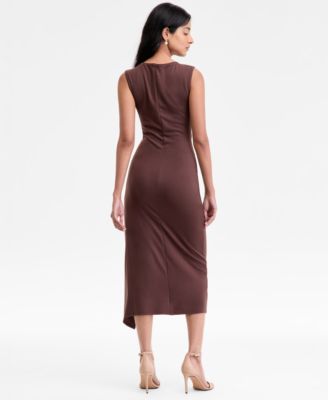 Women's Sleeveless Boat-Neck Pont&eacute;-Knot Wrap Midi Dress