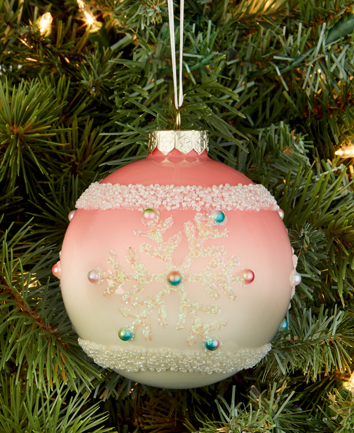 Holiday Lane Sugar Plum Glass Snowflake Ball Ornament, Macy's Exclusive In Transparent