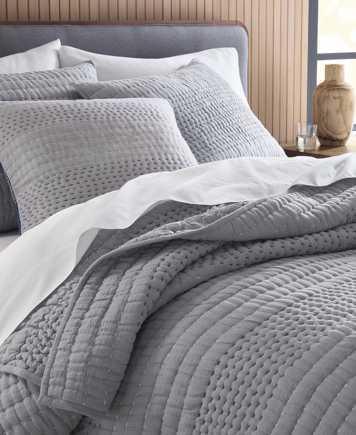 Oake Pick Stitch 3-pc. Coverlet Set, Full/queen, Exclusively For Macy's In Gray