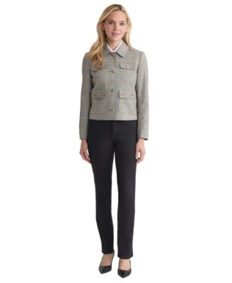 Women's Plaid Button-Down Moto Jacket