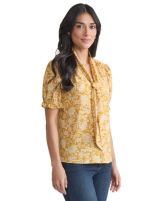 Women's Printed Tie-Neck Short-Sleeve Blouse