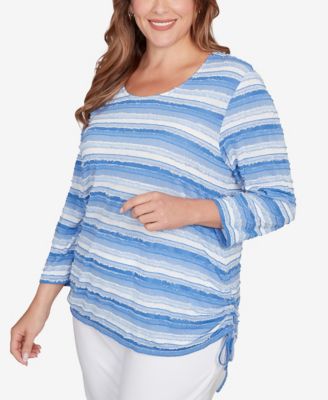 Plus Size Textured Stripe Drawstring Top