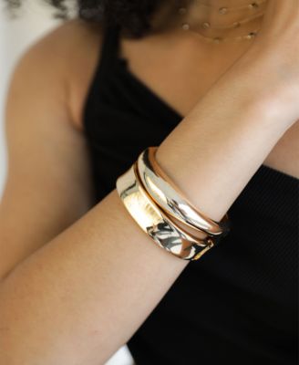 Double Golden Bangle Bracelet Set