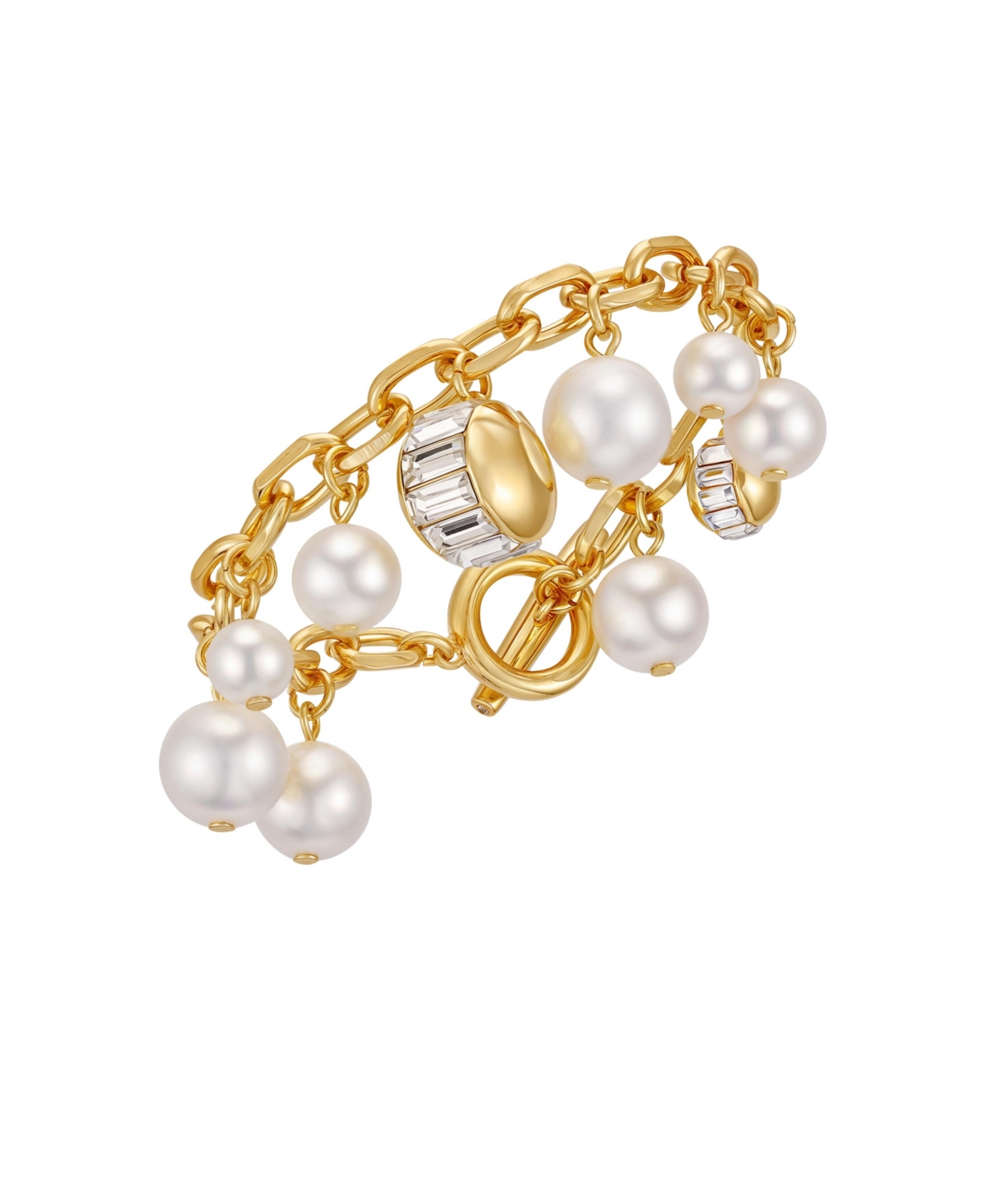 Cultivated Pearl Crystal Charm Bracelet - Silver Tone Plated