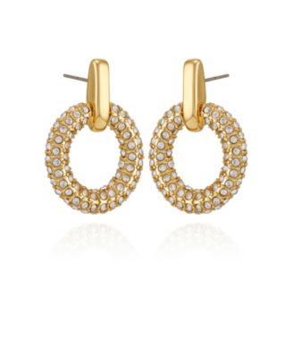 Gold Tone Pav&eacute; Crystal Hoop Drop Earrings