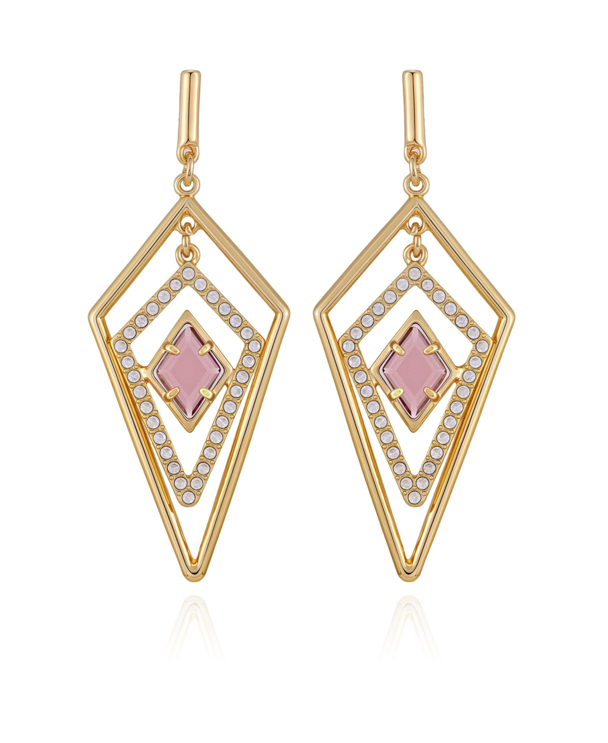 Gold-Tone Diamond Shaped Drop Earrings - Gold Tone Plated