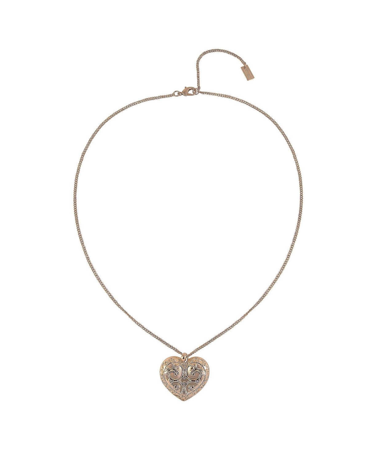Gold Tone Textured Heart Pendant Necklace - Gold