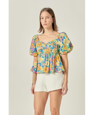 Women's Floral Puff Sleeve Top