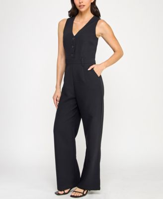 Planet Gold Juniors' Woven V-Neck Sleeveless Jumpsuit
