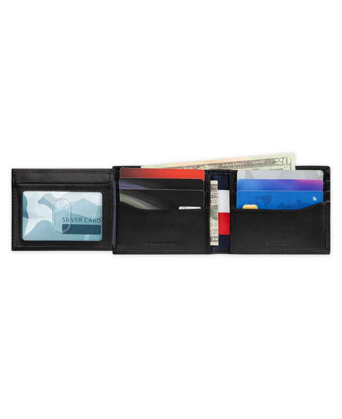 Tommy Hilfiger Men's Rfid Stripe Embossed Bifold Traveler Wallet In Black