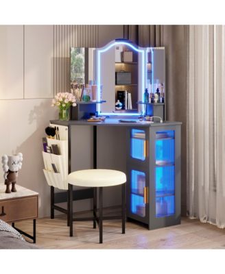 Tri-color Light Corner Vanity Desk with Mirror