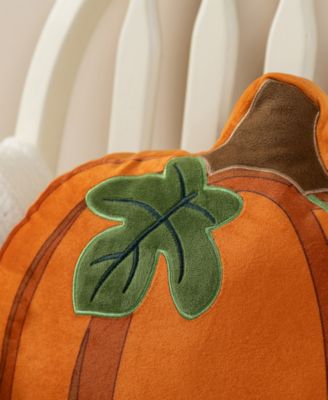 Fall and Halloween Fabric Double Sided Pumpkin Decorative Pillow, 16" x 5"