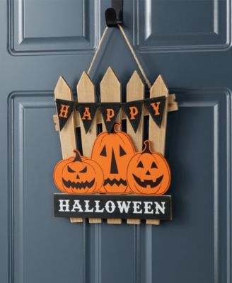 14" Halloween Wood Jack-O'-Lantern Door Hanger