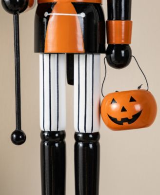 Halloween Wooden Pumpkin Nutcracker with Ghost Ornament, Set of 2