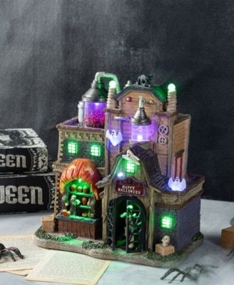 11" Lighted Resin Halloween Haunted House Village