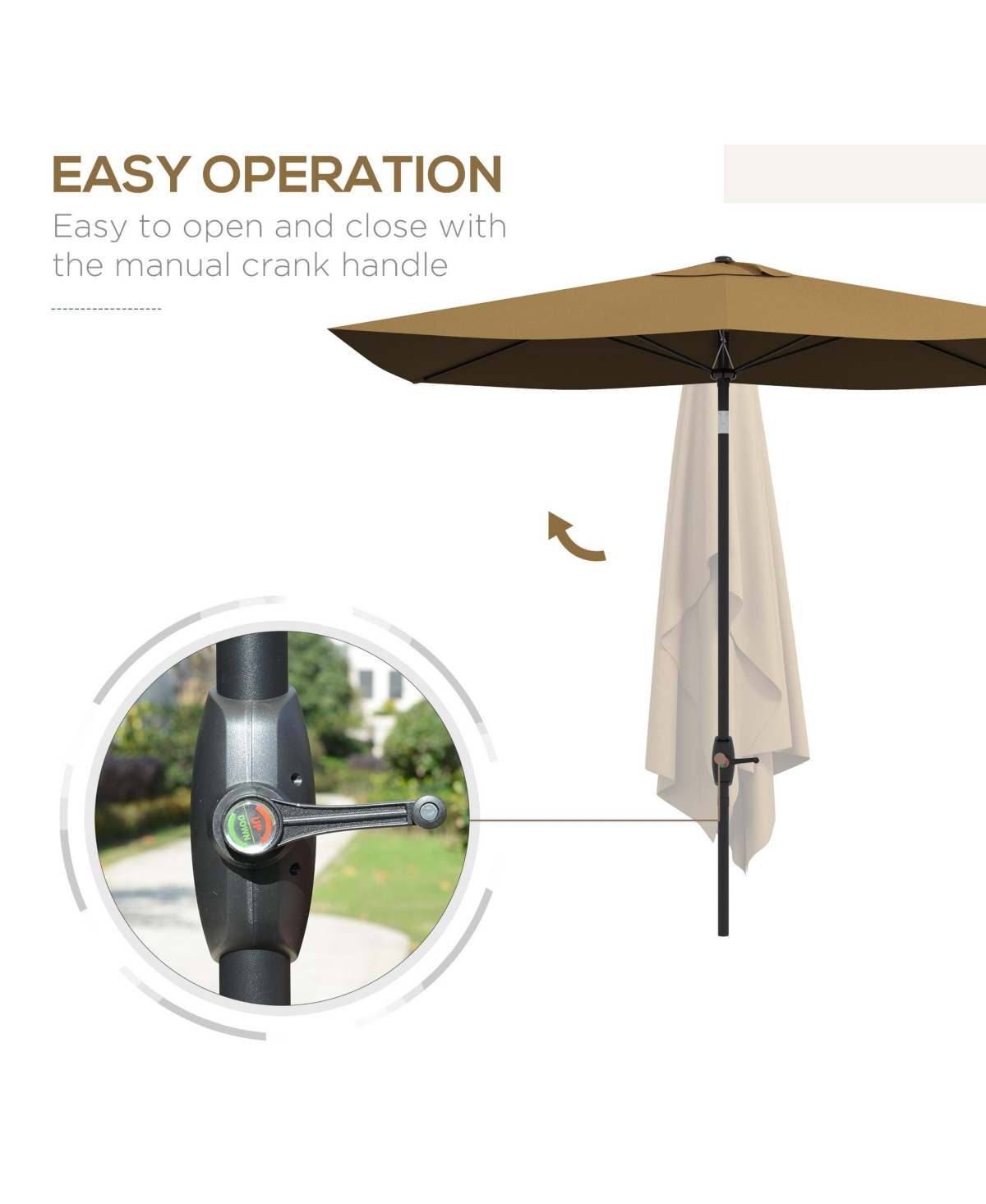 Flynama Outsunny 6.5' x 10' Rectangular Market Umbrella, Patio Outdoor Table Umbrella with Crank and Push Button Tilt