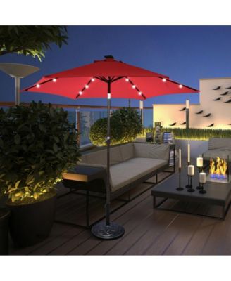 9 Feet Solar LED Lighted Patio Market Umbrella with Tilt Adjustment without Base