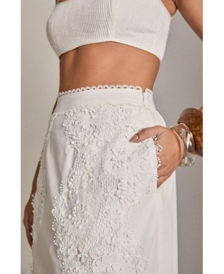 Women's Lace trimed midi skirt