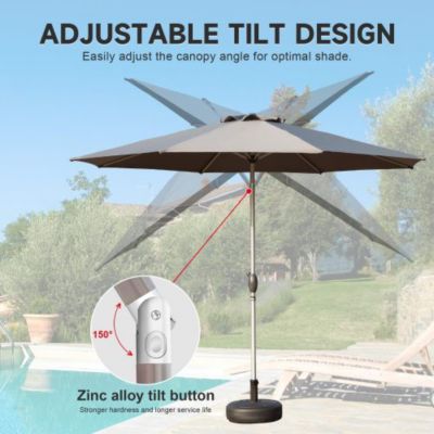 9FT Patio Umbrella Outdoor Table Umbrella with Push Button Tilt and Crank UV Protection Waterproof Gray
